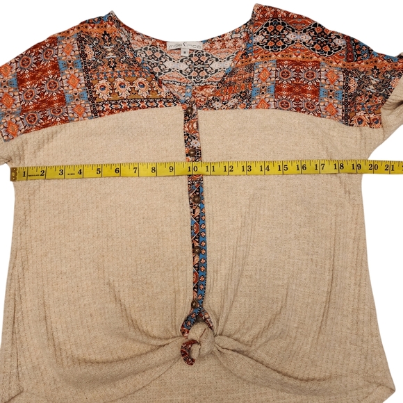 Moa Moa Ruffle Short Sleeve Knit Knotted Blouse - Picture 8 of 11